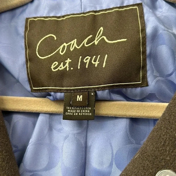 COACH Wool Belted Jacket with Gold Buttons,  3/4 Winter Coat Button Up Collar - Picture 8 of 8